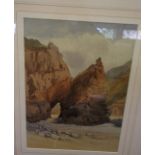 19th C Watercolour, Coastal Scene, later frame