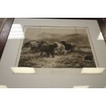 After H. Garland, print, A Border Foray, oak frame