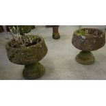 Two reconstituted garden urns