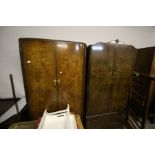 1950's figured walnut bow fronted wardrobe, a white painted three-fold dressing table mirror and