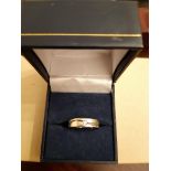 9ct white gold wedding band, set with a diamond, ring size L, gross 4 grams