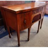 George III mahogany bowfront sideboard of small proportion, inlaid with ebonised stringing and