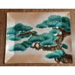 Japanese Ginbari enamelled rectangular dish, decorated with a pine tree, 29.5cm x 23.5cm, worded