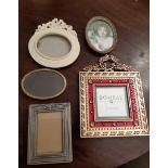 Small pewter photograph frame and four other decorative frames