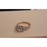 Art Deco 9ct gold and platinum clear stone solitaire ring, central circular stone approx 0.75ct in