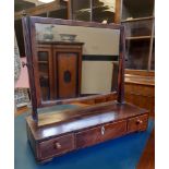 George III mahogany toilet mirror, fitted three drawers SIZE some damage