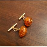 Pair amber and gilt metal cufflinks
