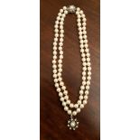 Isle of Bute twin strand simulated pearl necklace, with silver clasp and pendant, boxed