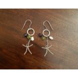 Pair of Jennie Ferguson Designs peridot, amethyst, fresh water pearl and silver earrings