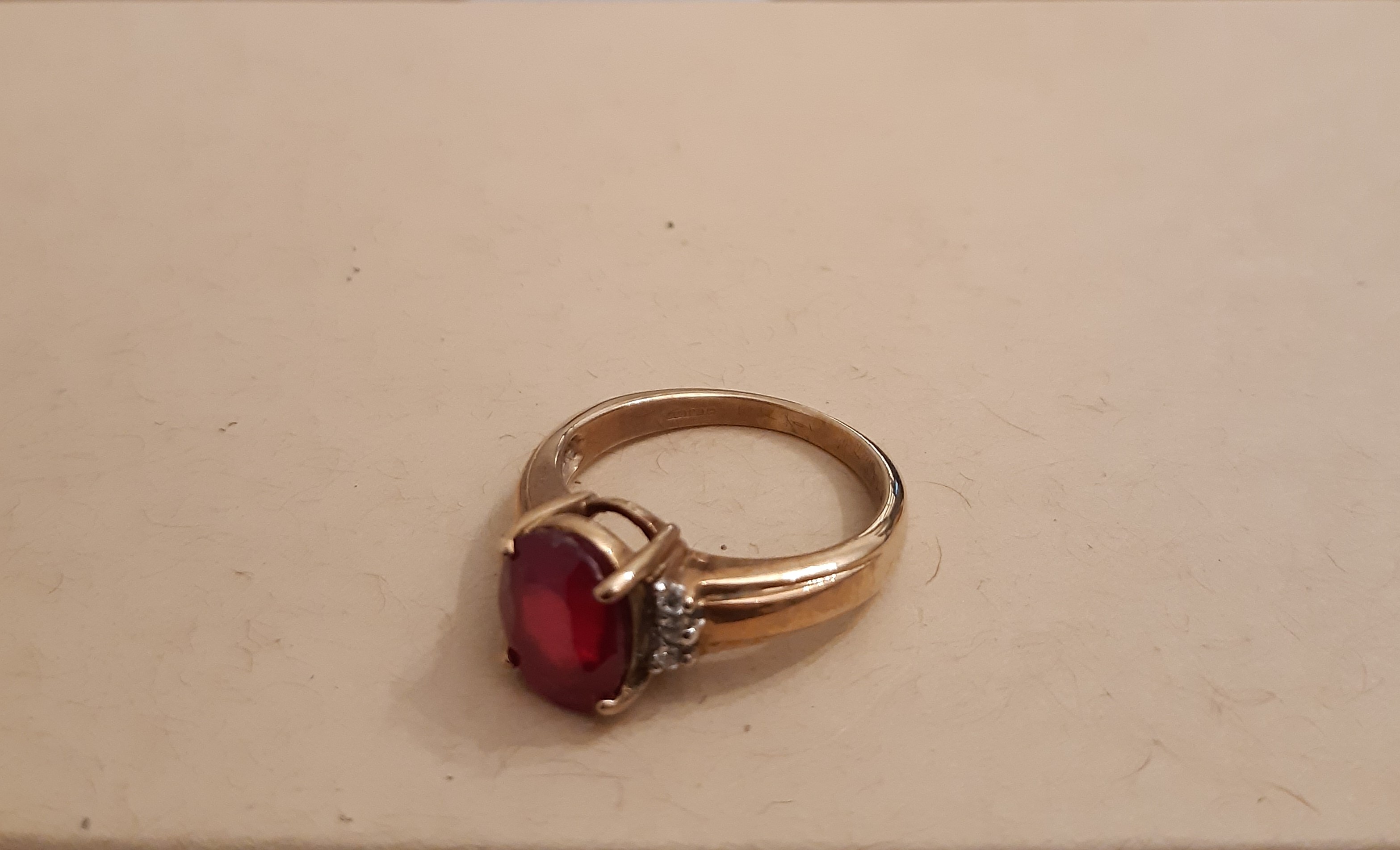 9ct gold, ruby and diamond ring, central ruby approx 1ct, ring size L - Image 2 of 2