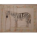 Indian gouache on silk, Study of a Zebra, 77cm x 107cm, water staining and some wear