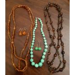 Three good quality vintage bead necklaces, including graduated porcelain simulated jade, together