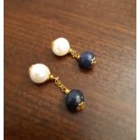 Pair pearl, lapis lazuli and gilt metal spherical cufflinks