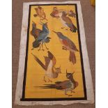 Early 20th Century Indian gouache on cotton, Bird study on vibrant yellow ground, 167cm x 90cm, some
