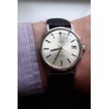 Gents vintage Omega Geneve SS mechanical wristwatch with date function, plain steel dial with hour