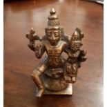 Rare 19th Century Indian brown patinated bronze figure of Vishnu with Consort Lakshmi, 8.5cm high,