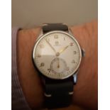 Stunning and very clean gents 1950's Omega mechanical wristwatch, plain steel dial with gilt