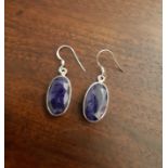 Pair purple sapphire and silver oval pendant earrings, each sapphire approx 4ct