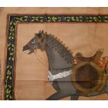 Early 20th Century Indian gouache on silk, Study of a Hunting / War horse, 50cm x 62cm, creased,