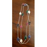 Silver and multi gem set necklace, set with fourteen varying coloured stones