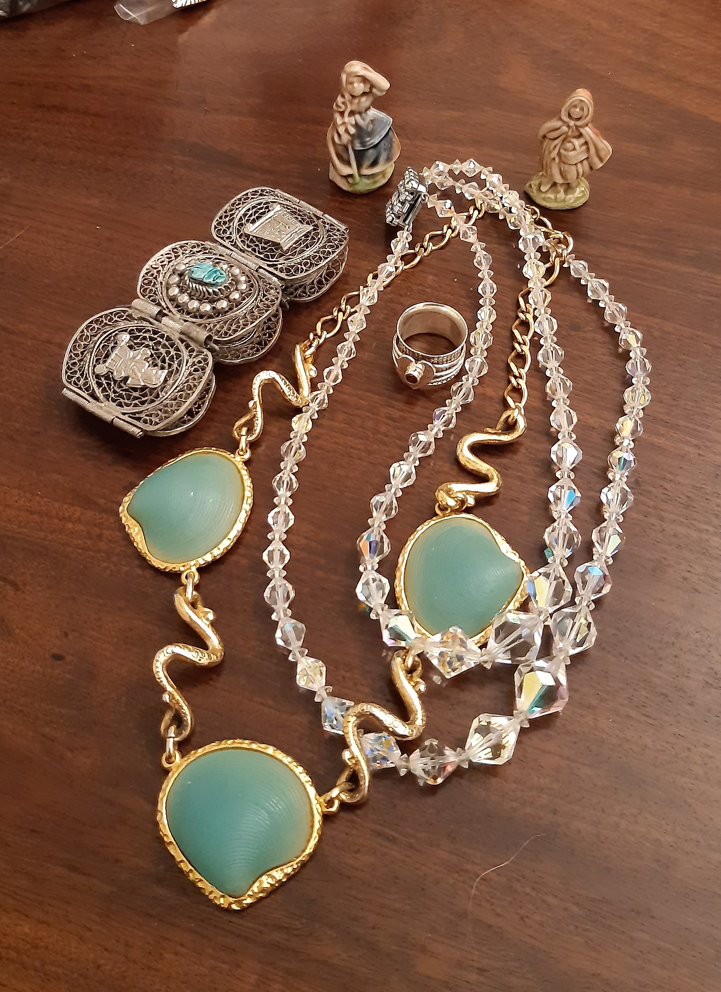 Two Wade Whimsies and a selection of decorative jewellery