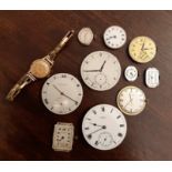 Selection of pocket and wristwatch movements including Garrard, Waltham, Helvetia, Everite and