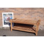 New Indonesian responsibly sourced teak garden coffee table, 133cm wide x 60cm deep x 55cm high