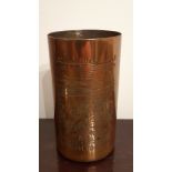WWII era Egyptian engraved copper beaker, decorated with three cartoons - 'Return to Camp', 'African
