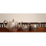Late Victorian silver plated three piece bachelors tea service by Barraclough & Sons, Leeds and a