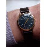 Gents vintage Oris 17 jewel mechanical wristwatch, blue dial with white and gilt hour batons, 34mm