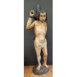 Important 15th Century Swabian (South German) painted and carved pine figure of St Sebastian, 24cm