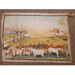 Early 20th Century Indian gouache on silk, Colonial, possibly Dutch, farm study, depicting mixed