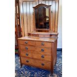 1920's walnut dressing table, bevelled mirror plate, two superstructure drawers, two short and three