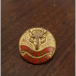 1938-1939 Lunesdale Hunt red enamelled gilt metal pin badge by W.O. Lewis (Badges) Birmingham, 2.5cm