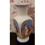 Art Nouveau pottery baluster vase, the flattened sides colour printed with the Seasons, 36.5cm