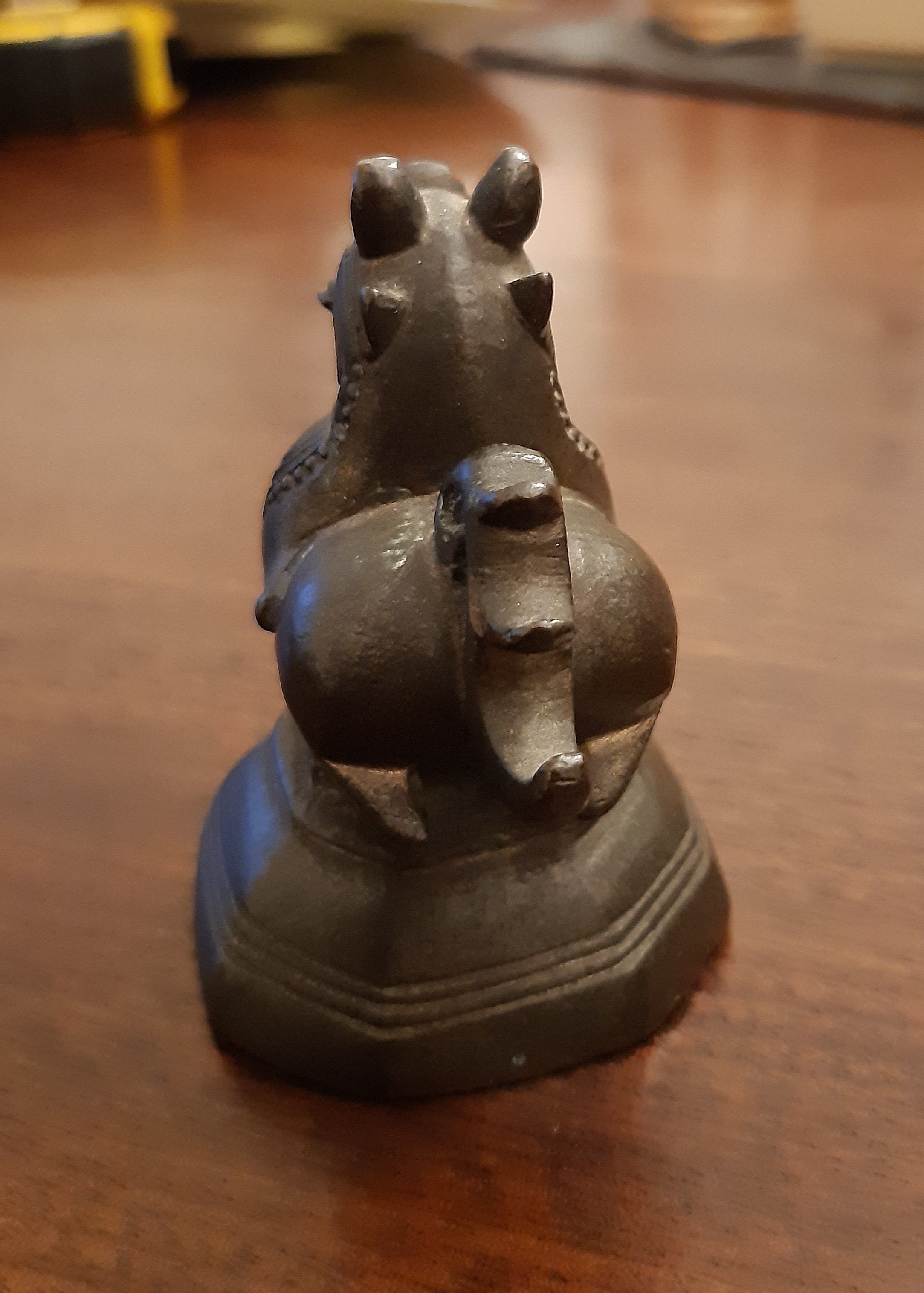 19th Century South East Asian dark brown patinated opium weight, modelled as a Nandi Bull, 6cm high - Image 3 of 4