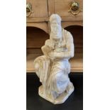 19th Century carved variegated alabaster figure of Moses, 32cm high, with old repairs