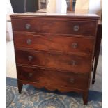 George III mahogany chest of drawers, double reeded top edge, fitted four drawers, shaped apron,