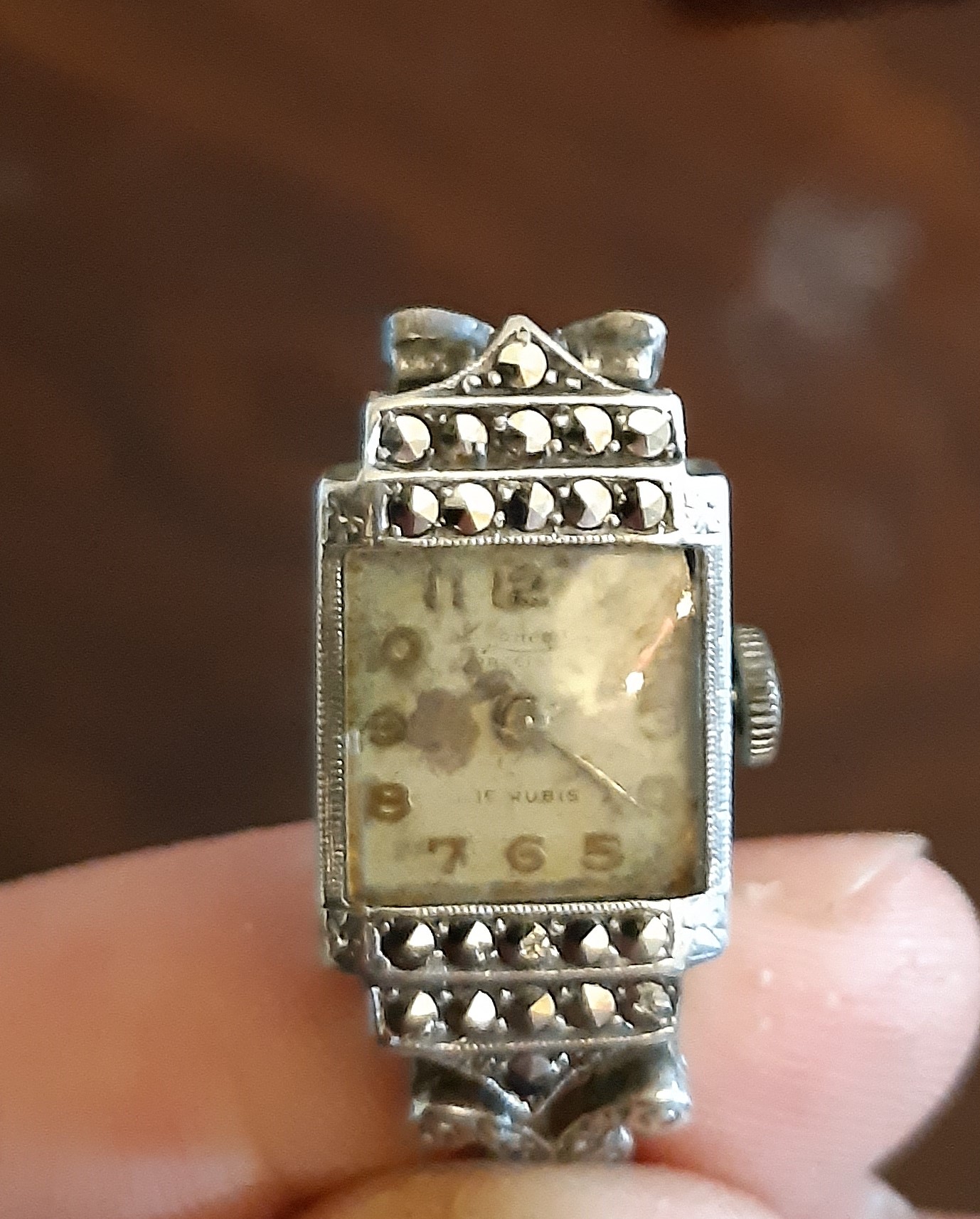 Ladies Art Deco Lanessa (?) silver and marcasite cocktail watch (a.f.), chunky white metal necklace, - Image 2 of 2