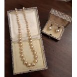Vintage knotted and graduated cultured pearl necklace with 9ct clasp and a pair of similar