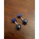 Pair lapis lazuli and white metal cufflinks of Art Deco design