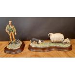 Two Border Fine Arts figures modelled by Ayres - Shepherd and Sheepdog, ewe and lambs, both with