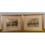 Herbert Woodier, pair of watercolours, Moonlit country scenes