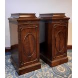 Pair of late Victorian/Edwardian figured mahogany pedestals of Adam design, each fitted two