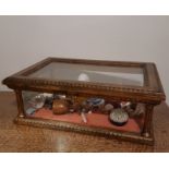 Small millefiori glass domed paperweight, with engraved base and a quantiy of decorative objects