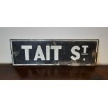 Vintage enamelled metal sign - Tait St, 56cm x 17cm, chipping to enamel and some rusting