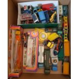 Box of mixed playworn and unboxed Corgi and other model vehicles, including Corgi US Army tanker