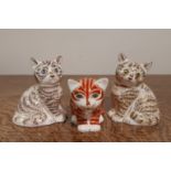 Three Royal Crown Derby bone china cats - Tabitha, Thomas (each 8cm high, limited editions of