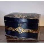 19th Century inlaid papier mache bowfronted tea caddy by Jennens & Bettridge, 20cm wide x 12cm