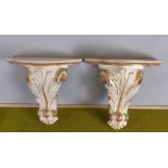 Pair of Chelini painted and gilded 'Ivory' finish wall brackets, 34cm wide x 18cm deep x 34cm